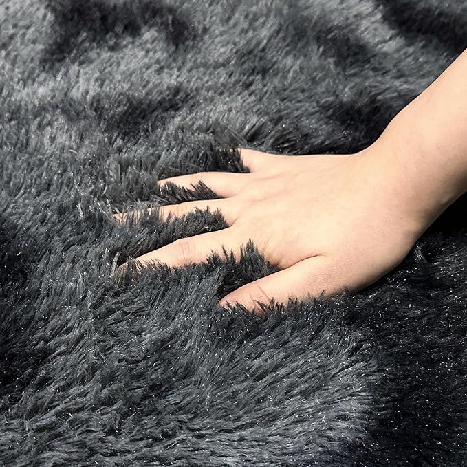 Black Round Rug 3ft Circle Rug Fluffy for Bedroom,Tie Dyed Soft Shaggy Plush Round Carpet for Kids Girls Boys Room Baby Nursery Living Room Playroom Home Décor Washable