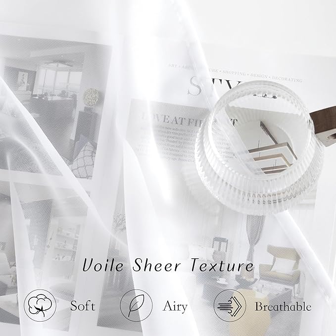 NICETOWN White Short Kitchen Curtains Over Sink 30 inches Long 2 Panels, Grommet Airy Cafe Curtains Cute & Elegant with Light Filtering Window Treatments for Nursery, W42 x L30