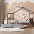Harper & Bright Designs Twin House Bed for Kids, Wood Platform Bed with Trundle, Montessori Bed with Roof, Playhouse Trundle Beds for Kids,Teens, Bedroom, Gray