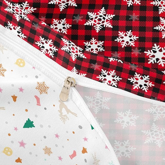 Christmas Kids Bedding Set Snowflake Xmas Theme Bedding Duvet Cover Set for Boys Girls Red Black Buffalo Check Decor Comforter Cover Set New Year Bedspread Cover Bedroom Quilt Cover 3Pcs Queen Size