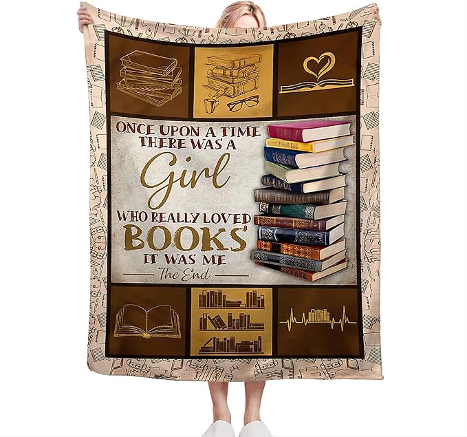 jerkboo Books Reading Blanket Throws Reading Gifts Reading Throw Blanket for Girls Kids Adults Soft Warm Cozy Fleece Blanket for Couch Sofa Bed 60""x50""