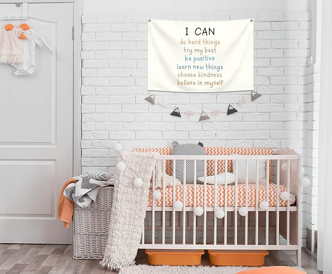Education Rectangular Banner Flag Wall Decor Gift for Baby Boy Girl Kids,Classroom Nursery Bedroom Dorm Reading Room Decor-I Can Do Hard Things-Positive Affirmations Quotes-Birthday Christmas Gift