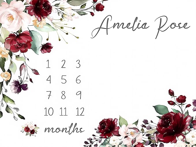 OLIVE OLIVIA Personalized Monthly Baby Milestone Blanket, Baby Months Blanket, Perfect Custom Newborn Gifts,30"x40"