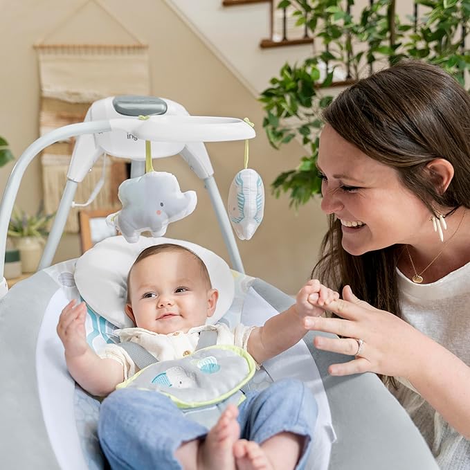 Ingenuity SimpleComfort Lightweight Compact 6-Speed Multi-Direction Baby Swing, Vibrations & Nature Sounds, 0-9 Months 6-20 lbs (Everston)