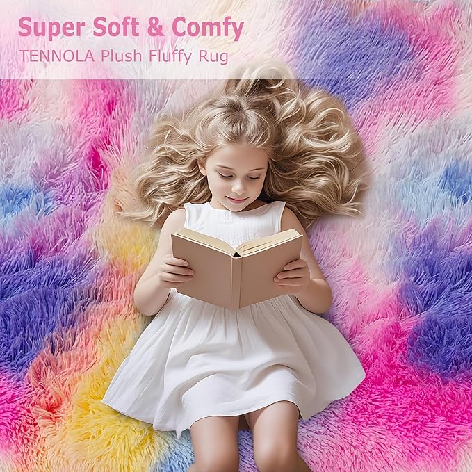 Soft Fluffy Pink Rainbow Rug for Girls Bedroom Carpet 2x8 Tie Dyed Shag Runner Fuzzy Bedside Kids Princess Rug for Girls Bedroom Living Room Hallway Nursery Kids Unicorn Home Decor