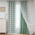 MYSKY HOME Aqua Living Room Curtains Kids Curtains for Boys Bedroom 84 Inches Long Double Layer Curtains for Kids Room Darkening Grommet White Pom Pom Sheer Blackout Curtains 52 x 84 Inch 2 Panels