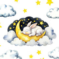 Boho Nursery Wall Decals - Dreamy Watercolor Bunny Sleeping on Cloud | Multi-Piece Set with Clouds, Moon & Stars | Removable Fabric Wall Art for Kids Room
