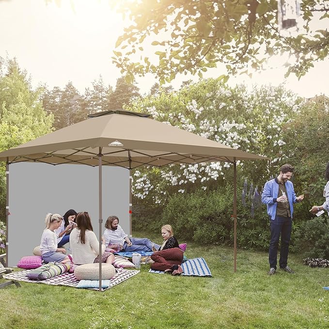 EAGLE PEAK 13x13 Pop up Canopy Tent w/One Wall, Instant Canopy Easy Set up Folding Shelter w/One Privacy Curtain, 169 Square Feet Sun Shade, Beige