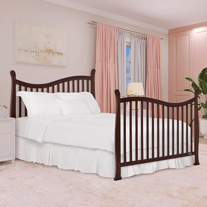 Dream On Me Violet 7-in-1 Convertible Full-Size Baby Crib with Toddler, Day & Full Bed Conversion in Espresso, GreenGuard Gold & JPMA, 4 Mattress Heights, Sustainable Pinewood