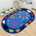 Kids Educational Rug, 4x5ft, Children's Area Rugs for Learning Colors and Shapes, Stars Firework Pattern Oval Rug for Classroom Playroom, Soft Non-Slip Blue Floor Mat for Boys Girls Bedroom