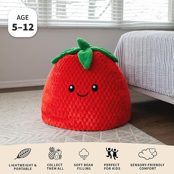 Big Joe Strawberry PlushiPals Super Soft Bean Bag Chair for Kids, Ultra-Soft Plush Polyester Blend, 2.5 feet Refillable