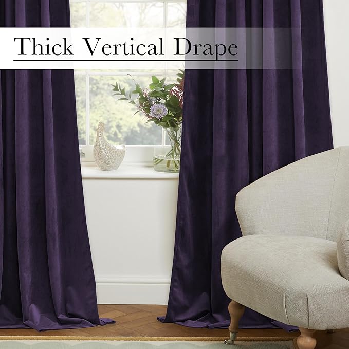 StangH Purple Orchid Velvet Curtains, Room Darkening Super Soft Drapes for Bedroom Living Room, Rod Pocket Back Tab Thermal Insulated Window Treatment, W52 x L84 inch, 2 Panels