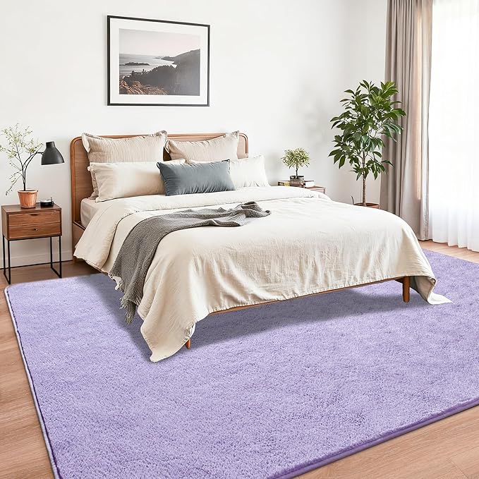 Chicrug 5x7 Minimalist Washable Area Rugs for Bedroom Living Room Classroom, Modern Soft Memory Foam Rug for Kids Nursery, Low Plie Indoor Carpet for Dorm Dining Office Bedside Room Decor, Purple