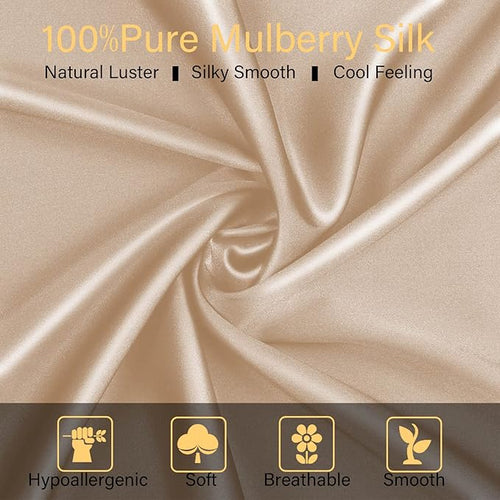 100% Mulberry Silk Pillowcase 2 Pack for Hair and Skin,with Hidden Zipper,Both Sides 22 Momme Natural Silk Pillow Cover,Soft Breathable & Smooth (Beige, King)
