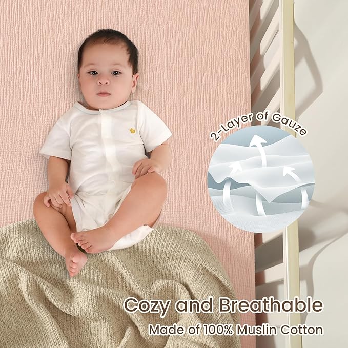 david's kids Muslin Mini Crib Sheets, 2 Pack Cotton Pack N Play Sheets for Girls, Soft Breathable Baby Sheets Fit Pack N Play, Playard and Mini Crib Mattresses, Snow White & English Rose