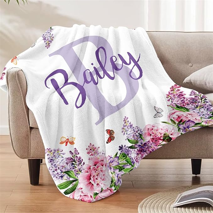Ships Next Day, Personalized Baby Blankets, Custom Baby Blanket with Name for Girls,Gift for Chrismas Birthday Memorial Day, Customized Flannel Blanket for Kids Adults 50"X60"