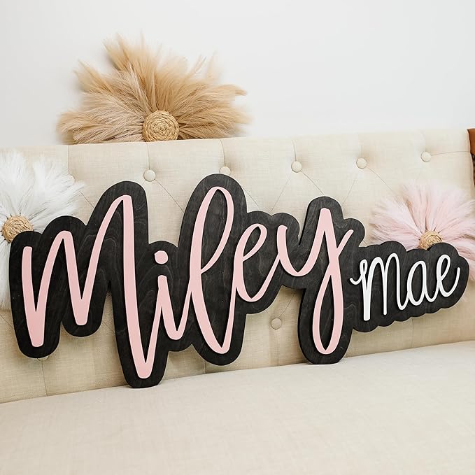 Hickory Hollow Designs Wooden Name Signs for Nursery, Baby Name Sign, Name Signs for Kids Room, Custom Plaque, Nursery Wall Art, (Walker Wesley)