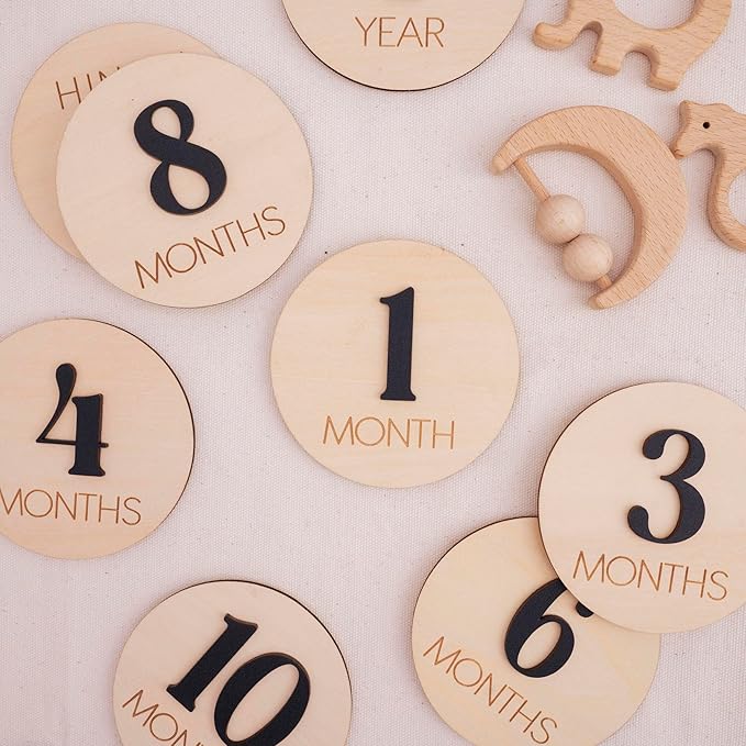 Baby Monthly Milestone, Wooden Baby Milestone Signs, Monthly Milestone Wood Discs, Baby Milestone Discs (3D Black)