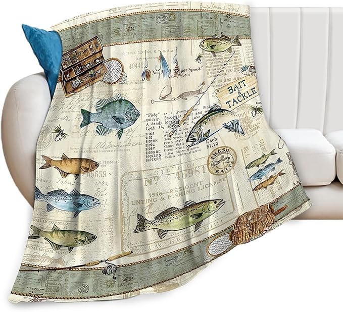 Tijuboni Fishing Throw Blanket Cabin Fishing Gifts for Men Boys Women Girls Adults Kids Soft Flannel Fleece Blanket for Couch Sofa Bed Home Decor 50"x60"