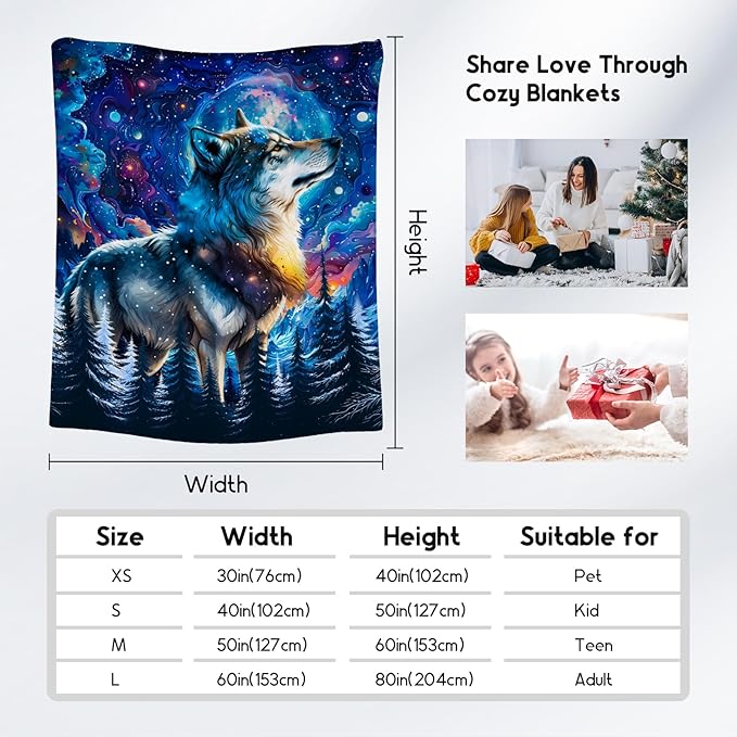 Boys Blanket Wolf Blankets Gifts for Kids/Teens/Men - Flannel Soft Cool Throws for Office, Sofa Bed - 60"x80"