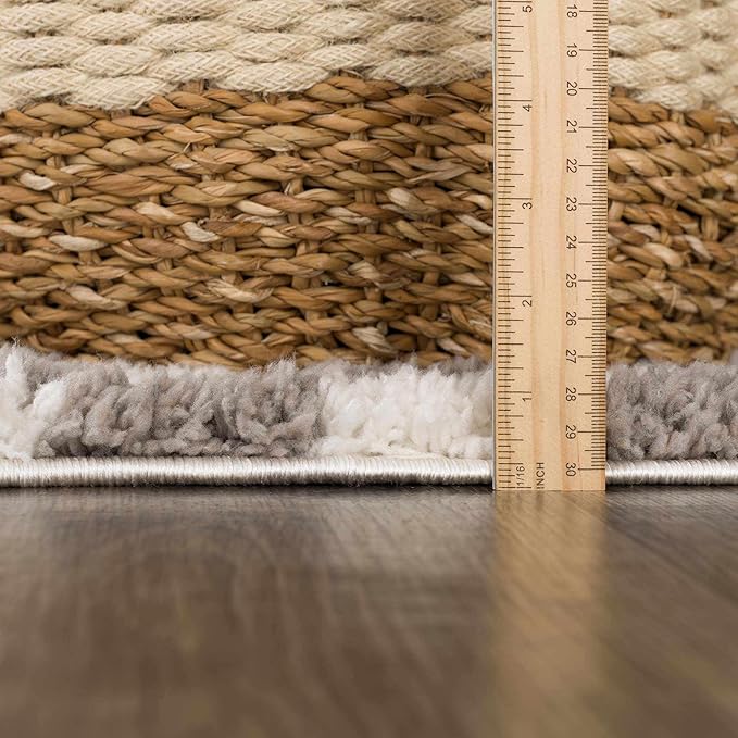 Hauteloom Kieu Contemporary Checkered Fluffy Shag Area Rug - Modern Geometric Soft Carpet Tiles for Living Room, Kids Room, Nursery - Light Gray, Taupe, Gray - 18" Sample