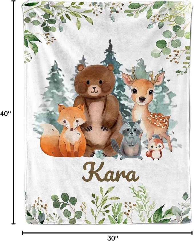 Ship Next Day, Personalized Receiving Baby Blankets for Boys, Custom Woodland Baby Boy Gifts Blanket with Name, Newborn Swaddle Toddler Blanket, Customized Blankets for Kids Christmas Birthday Gifts