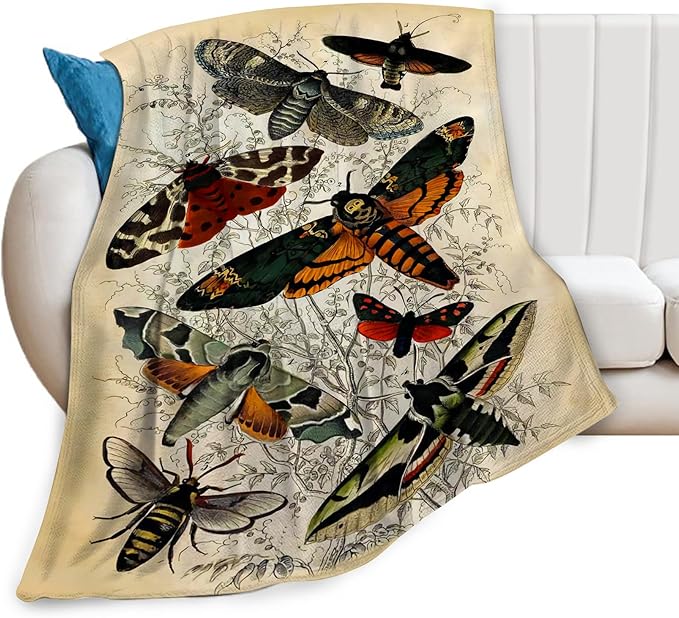 Moths Blanket Throws Moth Gifts Moths Lovers Throw Blanket for Women Men Kids Adults Soft Warm Cozy Fleece Blanket for Couch Sofa Bed 80"x60"