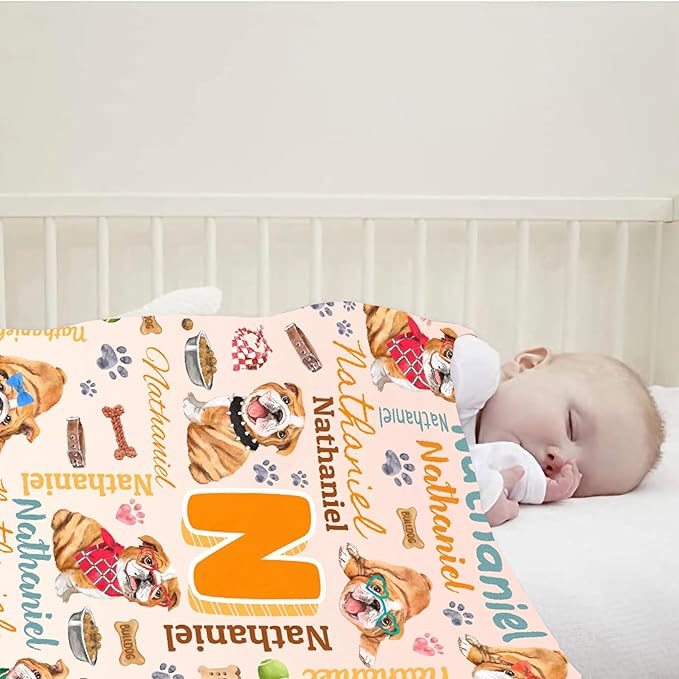 Personalized Custom Bulldog Preschool Blanket Gifts for Baby Toddler Kids Boys Girls - Customized Bulldog Super Soft Lightweight Flannel Sheets Decor for Crib Nap Couch - 30"x40" for Baby/Pets