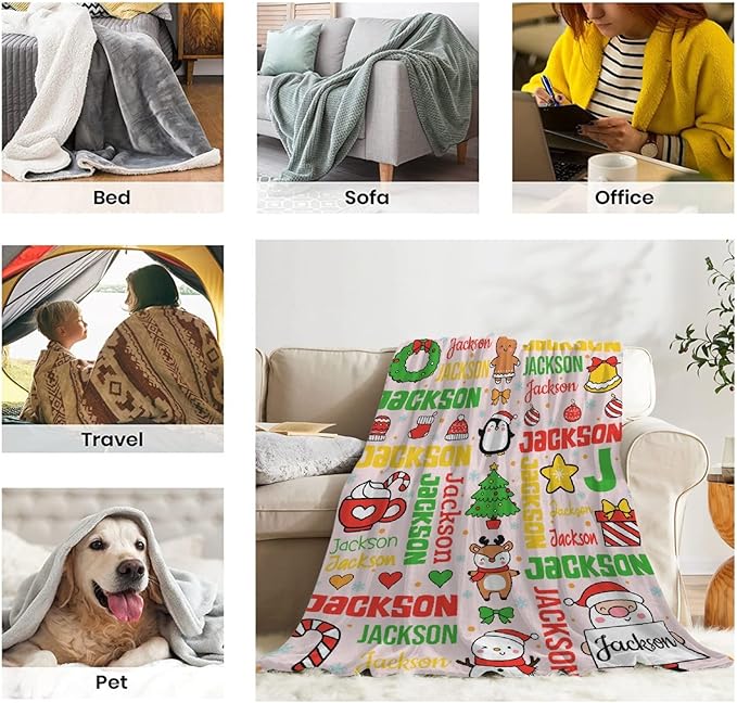 Custom Christmas Name Blanket | Personalized Cozy Blanket for Boys & Girls | 50"x60"-Teens/Travel Size