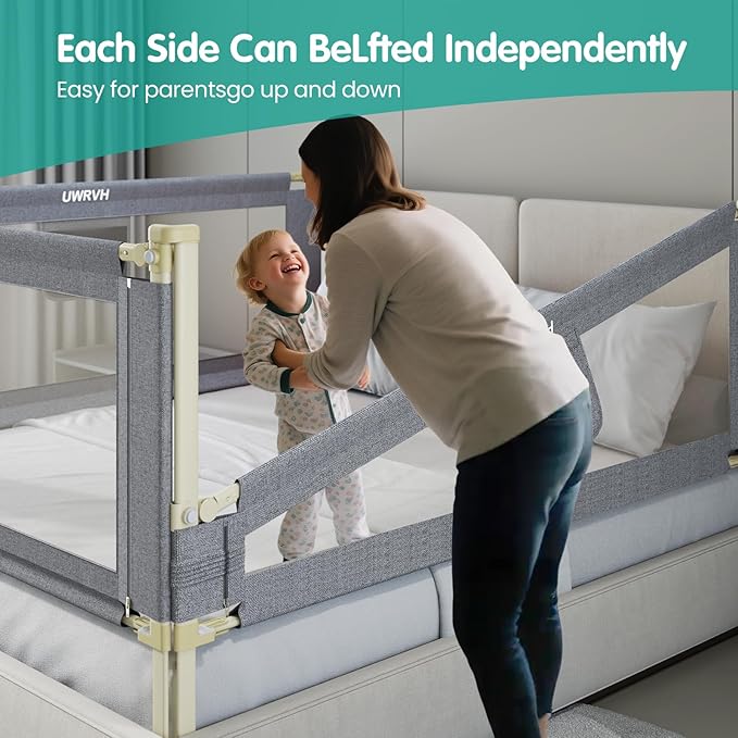 Bed Rails for Toddlers，Toddler Bed Rails，Bed Rail for Baby - Adjustable Height Bed Guard with Child Safety Lock, Universal Fit for King/Full/Twin Beds (Grey, 1 Side 74.8Inch)