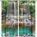 Waterfall Blackout Window Curtains, Rocky Waterfall to Pond Running Off Scenic Nature Themed Picture Print Window Drapes, for Living Room Bedroom 42x63in 2 Panels