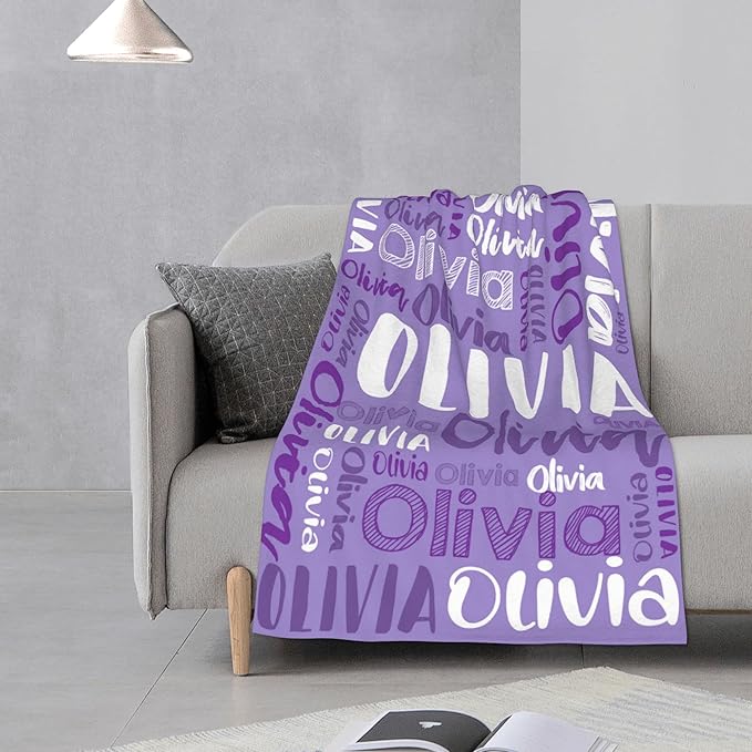 Dr.TOUGH Personalized Blankets with Name Customized Baby Blankets for Girls Boys Adults Monogrammed Blankets and Throws Christmas Birthday Mothers Fathers Valentines Day Gift (Lilac,50''×60'')