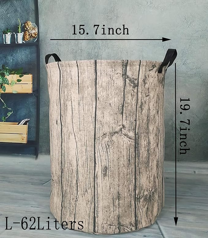 KUNRO Round Laundry Gift Basket Storage Hamper, Kids Toys and Clothes Storage Organizer Bins, Toy Shelf Basket with Handles for Room Decor (Tree Stump)