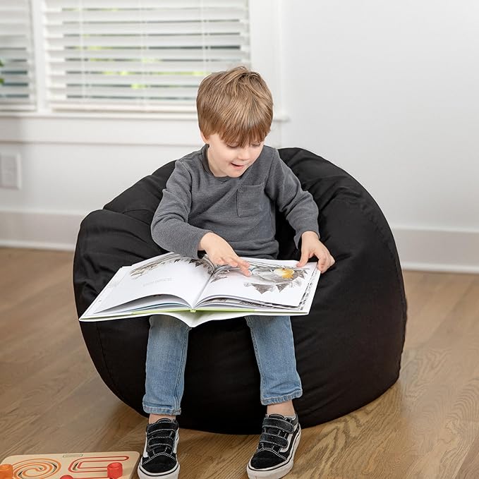EMMA + OLIVER Daisy Small Solid Black Bean Bag Chair for Kids and Teens