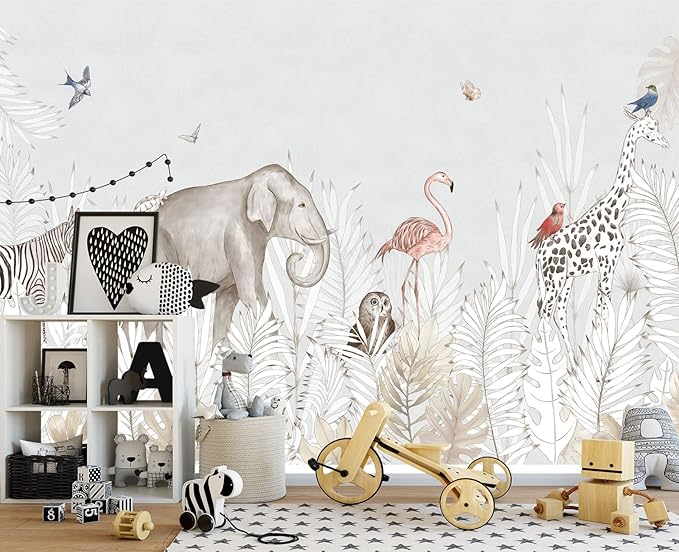 Elephant Zebra Animal Nursery Wallpaper Wall Mural 178" x 117"