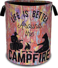 Life Is Better Around The Campfire Laundry Basket Oxford Cloth Funny Laundry Hamper With Handle Foldable Portable Clothes Storage Basket 18.9 X 16.5 Inch Storage Bag For Laundry Room/Bathroom/Bedroom