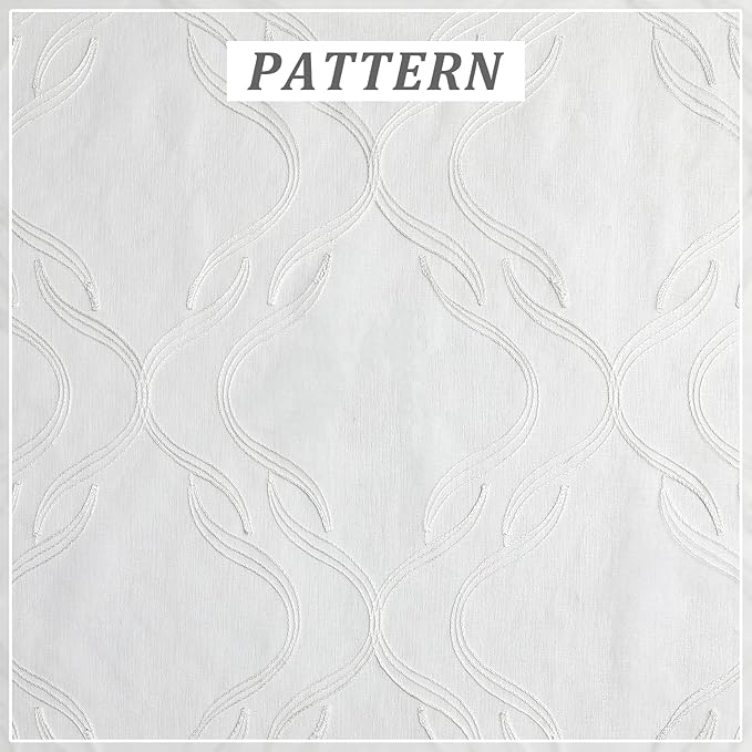VISIONTEX Sheer Curtains 72 Inches Long 2 Panels Set, White Moroccan Embroidery Texture Geometric Rod Pocket White Voile Tulle Semi Window Treatment Pair for Bedroom, W54 x L72