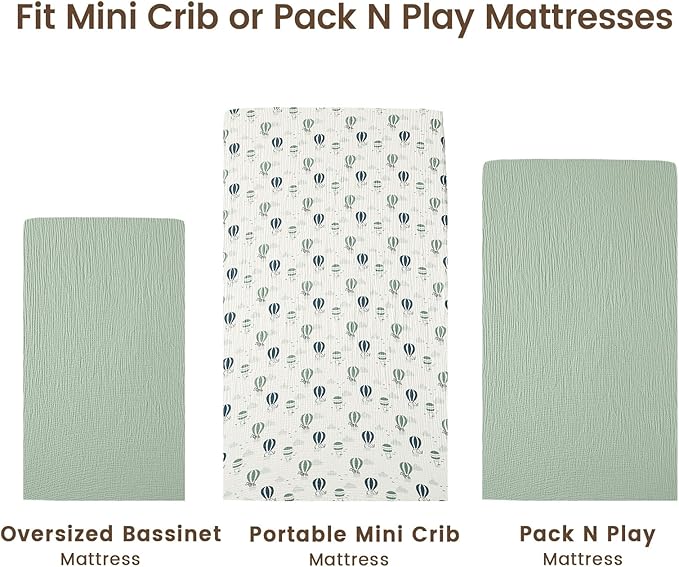 david's kids Muslin Mini Crib Sheets, 2 Pack Cotton Pack N Play Sheets for Boys Girls Neutral, Soft Breathable Baby Sheets Fit Pack N Play, Playard and Mini Crib Mattresses, Animals