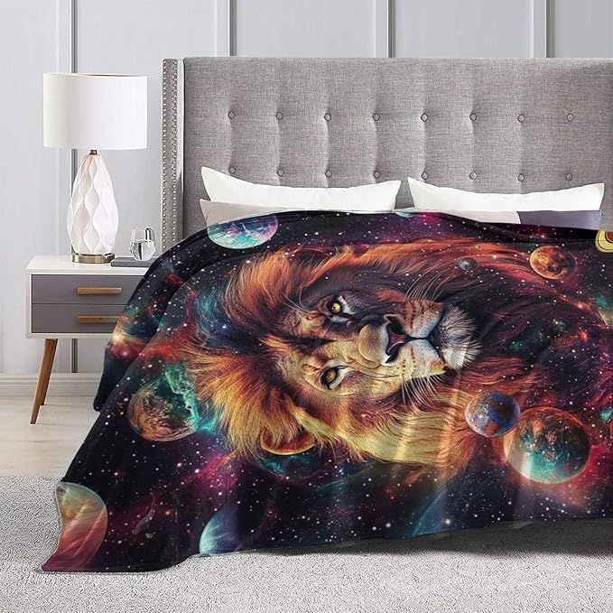 Lion Blanket Space Lion King Decor Throw Blanket Super Soft Flannel Lightweight Fluffy Plush Cozy Fuzzy Fleece Animal Print Gifts Blanket for Girl Woman Man Boys Kids Adults for Bed Sofa 60"X80"