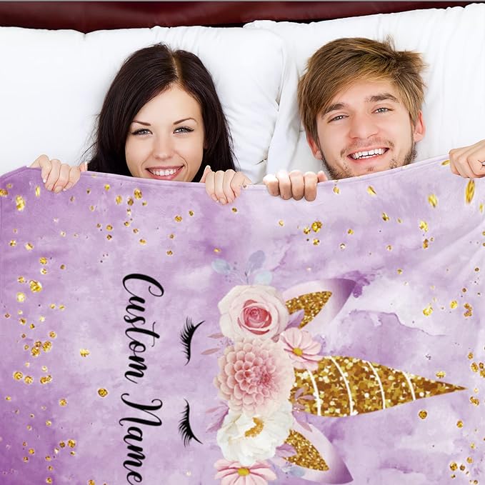 Personalized Unicorn Blanket with Name for Girl, Custom for Kids, Soft Flannel Purple Toddler Customized Gift for Birthday Christmas Baby Shower Newborn 30'' X 40'', 30''x40'' for baby