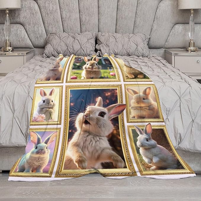 Rabbit Blanket Bunny Gifts for Girls Boys Woman Kids Rabbit Lover Throw Blankets Soft Blanket Warm Fleece Flannel Plush Blankets for Bed Sofa Couch 60"x80"