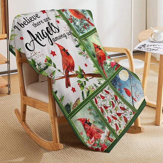 Cardinal Throw Blanket Red Birds Blankets Gifts for Couch Sofa Bed Stuff Decor Lightweight Cozy Fleece Plush Warm Flannel Bedding for Lover Men Women Adults 60"x80"