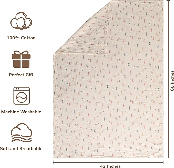 NTBAY 4 Layer Muslin Cotton Toddler Blanket, 42x60 Soft and Breathable Receiving for Newborns and Infants, Perfect for Crib, Stroller, Travel, Lightweight Nursery Blanket, Retro Race Car