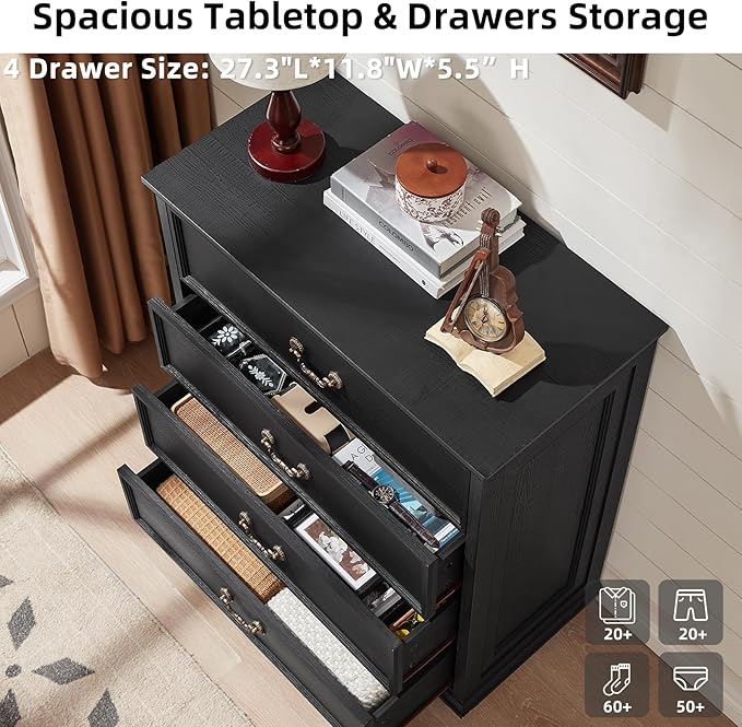 Bedroom Sets, 54" Wide 7 Drawers Dresser and 37" Tall 4 Drawers Dresser, Wooden 2 Piece Bedroom Furniture Set, Chest of Drawer for Bedroom, Home, Living Room, Hallway, Black