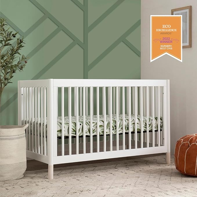 Babyletto Gelato 4-in-1 Convertible Crib with Toddler Bed Conversion in White and Washed Natural, Greenguard Gold Certified