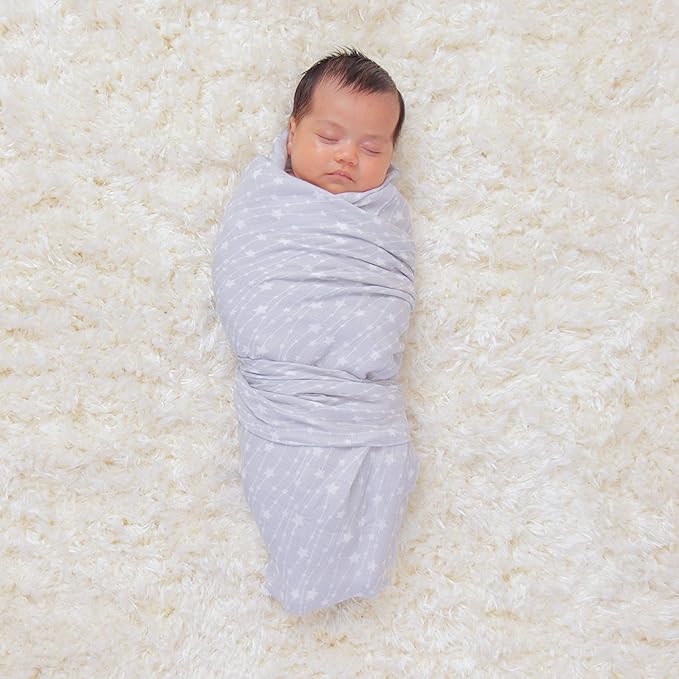 Comfy Cubs Muslin Swaddle Blankets Pack of 4, 47 x 47 Inches, Soft Cotton Baby Blanket Set, Large Multipurpose Swaddling Wraps for Newborns - Self-Soothing Swaddle - Grey
