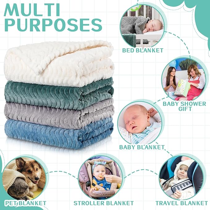 Frienda 4 Pcs Baby Fuzzy Blanket Fluffy Baby Blanket for Boys Girls Soft Warm Infant Newborn Toddler Receiving Nursery Bed Supplies, 32 x 24 Inch(Light Color)