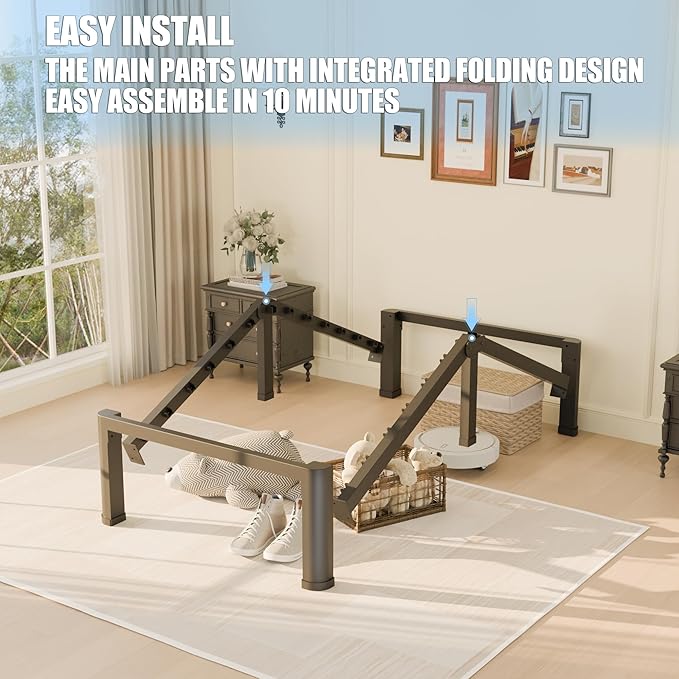 12 inch Twin Bed Frame with Round Corner Legs Mattress Slide Stopper,3500 lbs Heavy Duty Metal Platform,No Box Spring Needed,Steel Slat Support,Easy Assembly,Noise Free