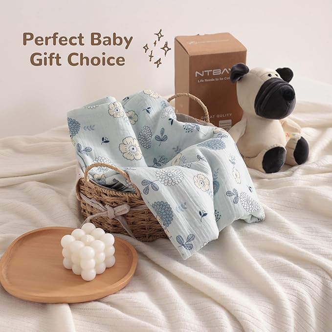 NTBAY 4 Layer Muslin Cotton Toddler Blanket, 30x40 Soft and Breathable Receiving for Newborns and Infants, Perfect for Crib, Stroller, Travel, Lightweight Nursery Blanket, Rustic Bloom