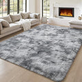 BENRON Fluffy Tie-dye Grey Rugs for Living Room Bedroom 4x6, Soft Plush Fuzzy Shaggy Rugs for Kids Girls Boys Room Decor, Washable Indoor Floor Carpets